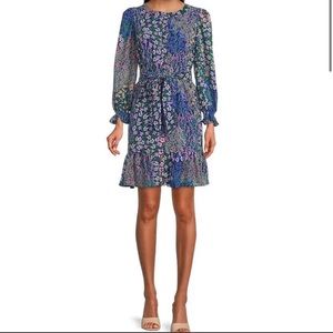 Rachel Parcell Floral Chiffon Long Sleeve Shirt Dress Size 10